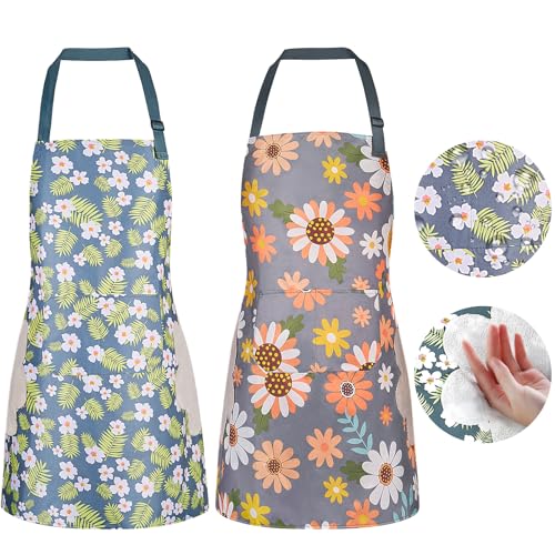 2 Pack Floral Aprons with Pocket (2pack #C)