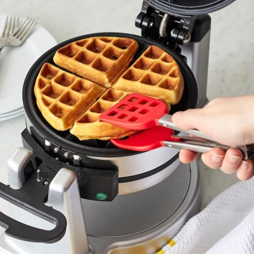 Waffle Tongs Mini Silicone Kitchen Tongs for Cooking Serving Flat Stainless Steel Small Tongs with Silicone Tips for Salads Belgian Waffles Air Fryer Appetizers Dishwasher Safe Candy Apple Red (Candy Apple Red)