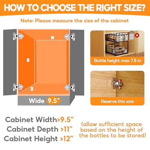 Pull Out Spice Rack Organizer for Cabinet (Black / 9"W X 10.5"D X 9"H - 2 Tier)