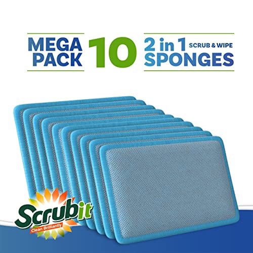 Scrub and Wipe Cleaning Sponges [10 Pack] (Blue)