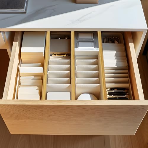 3 Pack Bamboo Drawer Dividers (4''H, 16.6''-21.8''L, 3 Pack)