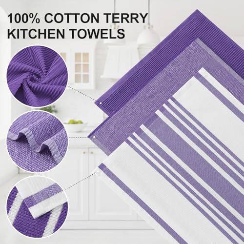 Cotton 380 GSM Premium Kitchen Towels (Purple / 18" X 28" - 6 Pack)