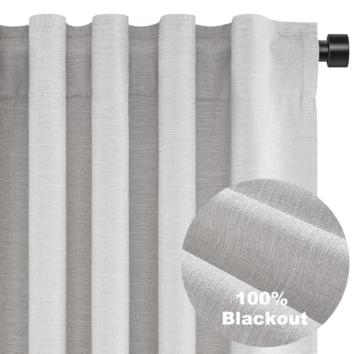 Grey Linen Blackout Curtains for Living Room 2 Panels Set 92 Inches Long Linen Texture Room Darkening Energy Saving Curtain Window Coverings Hook Belt Pleated Drapes Aesthetic Bedroom (Grey Beige / 40"W x 92"L (Pack of 2))