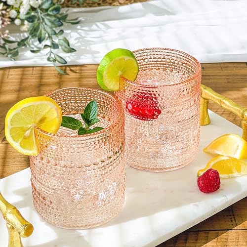 Rose Gold Cups Pink Hobnail Beaded Drinking Glasses Set of 6 (Beaded 10 oz. / Rose Gold)