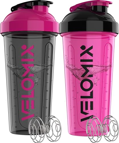 2 Pack 28oz Protein Shaker Bottle for Protein Mixes (B2) Black / Pink)