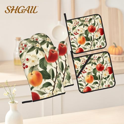 Apple Flower Oven Mitts & Potholder Set of 4 (Apple Flower)