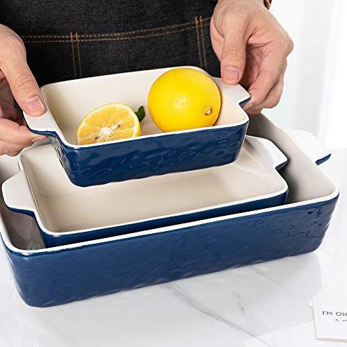 Baking Dish Set of 3 Nonstick Bakeware Set with Handles (Dark Blue / 11.6 x 7.8 Inches)