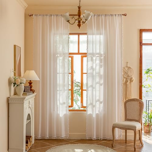 72 Inches Long Semi Boho Sheer White Door Curtains for Closet Doorways (Z-pure White / 50"W x 72"L (Pack of 2))