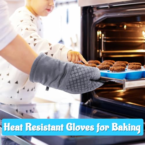 4 Pcs Oven Mitts and Pot Holders (Light Gray)