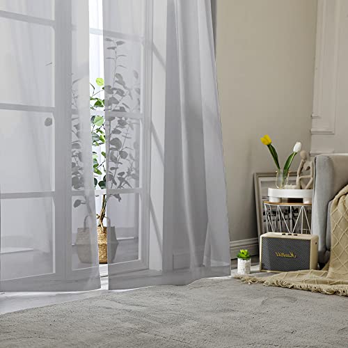 2 Piece Grey Short Sheer Curtains 45 Inch Length (40"W x 45"L (Pack of 2) / Charcoal Grey)