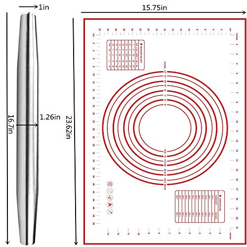 Seamless Stainless Steel Rolling Pin with Silicone Pastry Mat