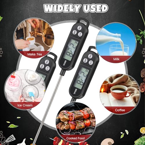 6 Pcs Instant Read Meat Thermometer Long Probe (Black)