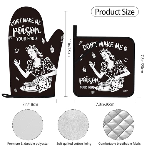 Funny Oven Mitts and Pot Holders Sets Black Kitchen Accessories Cute Kitchen Decor Funny House Warming Gifts Heat Resistant Cooking Baking Gifts for Women (Oven Mitts & Pot Holders / Black)
