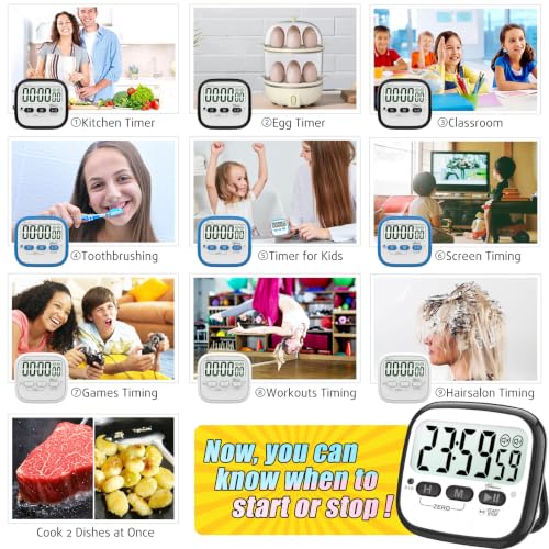 2 Pack Magnetic Kitchen Timers for Cooking (Digital Timer 2 Pack - Black)