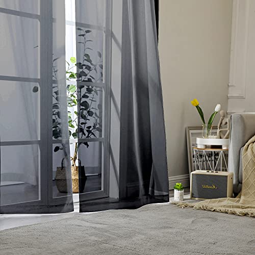Sheer Curtain Panels Set 96" Inches Long (Black / 40"W x 96"L (Pack of 2))