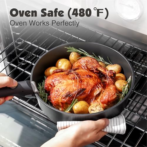 17 Piece Nonstick Detachable Handle Pots and Pans Set Black (Black / 17 Piece)