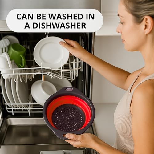 Red Round Silicone Collapsible Colander (Red 1PC)