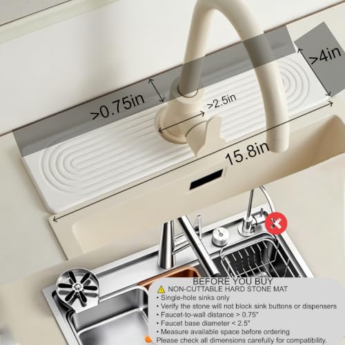 Stone Faucet Mat for Kitchen Sink (White.15.8" x 3.9")