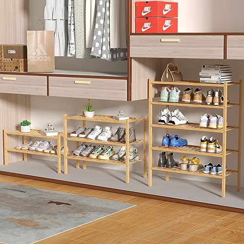 4 Tier Bamboo Shoe Rack for Closet Free Standing Wood Shoe Shelf for Entryway Small Space Stackable 27"x11"x26" (Natural / 4 tier)