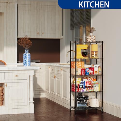 5 Wire Shelving Metal Storage Rack Adjustable Shelves (Black / 5tier 11.8"D x 21.2"W x 53.5"H)