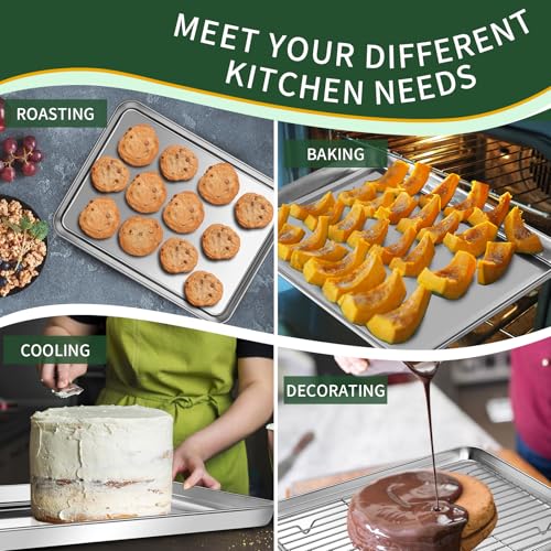 Small Baking Sheet with Cooling Rack Set [2 Baking Pans + 2 Wire Racks] (9 inch)