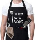 Funny Black Chef Aprons for Men BBQ Grill Kitchen Cooking Aprons (I'll Feed All You)