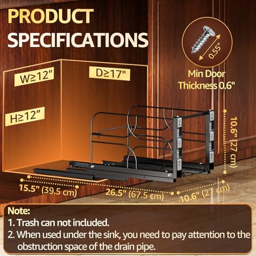Pull Out Trash Can Under Cabinet (Black / Single)