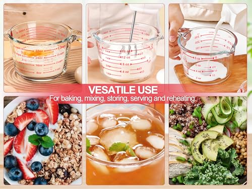 6 Pcs Glass Measuring Cups with Lids Set (1-Cup)