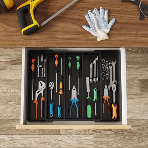Utensil Organizer for Kitchen Drawers (Black / Medium(11-18''W x 14''D))