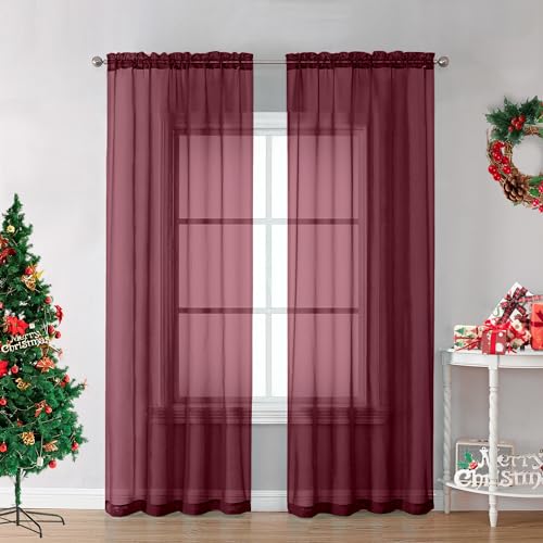 Burgundy Sheer Curtains 84 inch Length 2 Panels Set (Burgundy / 42"W x 84"L (Pack of 2))