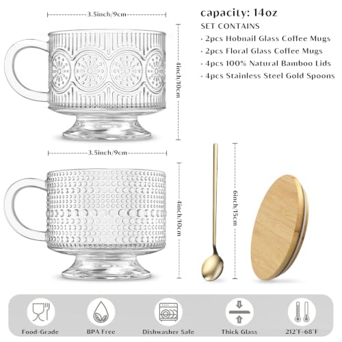 Vintage Glass Coffee Mug 14 oz (Hobnail & Floral)