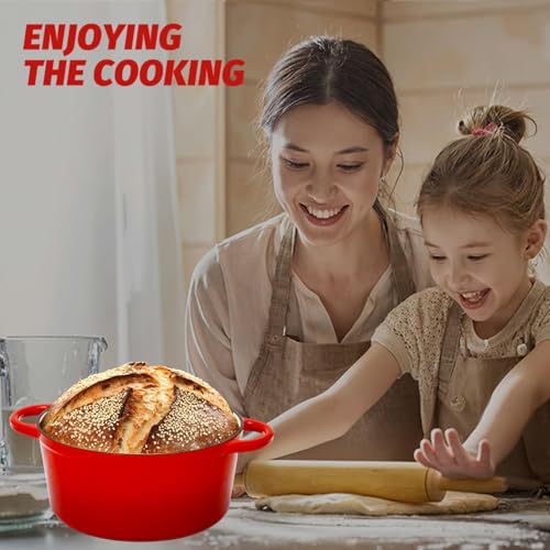 5QT Enameled Cast Iron Dutch Oven for Bread Baking with Lid (Red / 5 QT (Bread Pan))