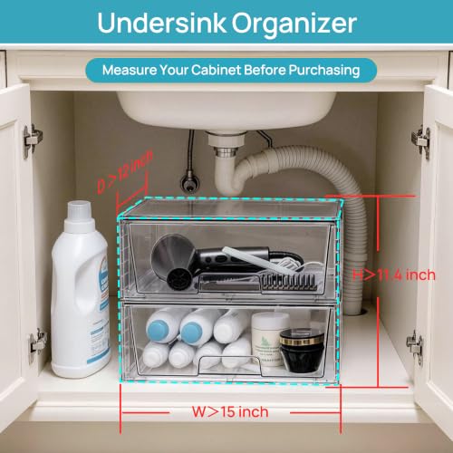 4 Pack Large Clear Stackable Storage Drawers for Closet