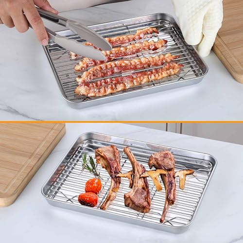 10x8 Inch Small Stainless Steel Baking Sheet with Wire Cooling Rack (10.4x8.1x1)