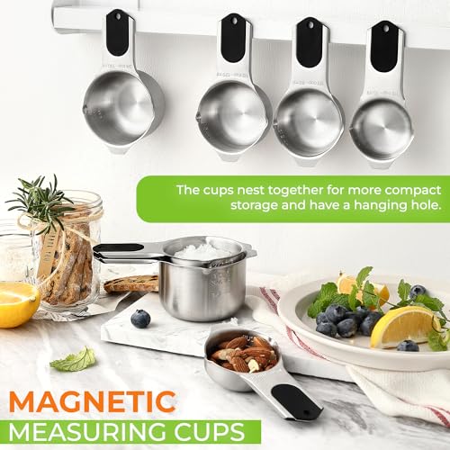 Magnetic Stainless Steel Measuring Cups Set of 7 Patented Black (Black / Magnetic - Set of 7)
