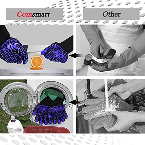 BBQ Gloves 1472 Degree F Heat Resistant Grilling Gloves Silicone Non (short / Blue)