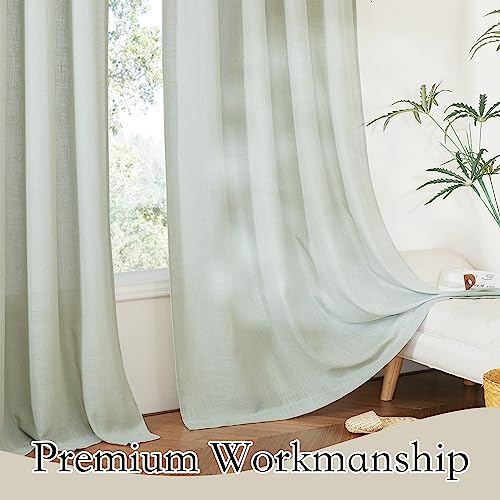 Linen Semi Sheer Curtains 63 inch Length for Living Room Office (Sage Green / 52"W x 63"L (Pack of 2))