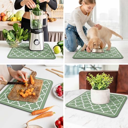 Dish Drying Mat Absorbent Dish Drying Mats for Kitchen Counter 15"x 18" (Stylish Green / 18" x 15")