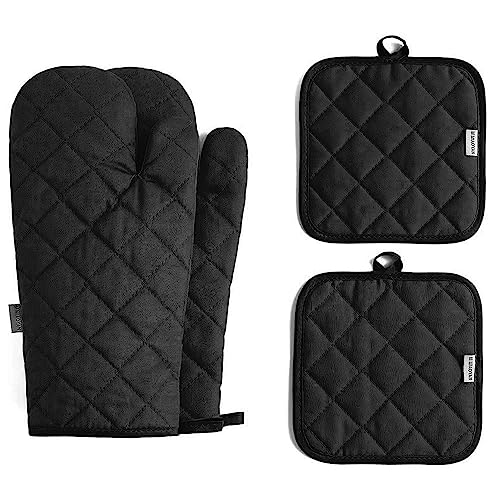 Oven Mitts and Pot Holders 4 pcs Set (Cotton-black)