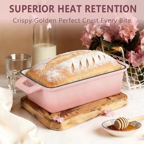 Enameled Cast Iron Bread Loaf Pan with Lid (Pink)