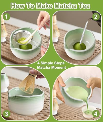 Matcha Set 7PCS Matcha Whisk Set with Bamboo Whisk for Matcha Starter (Gradient Light Green)