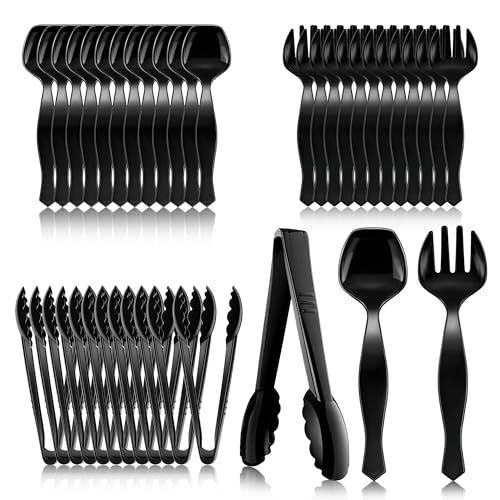 36Pcs Plastic Serving Utensils Set (Black Style 2 / 36 Pcs)