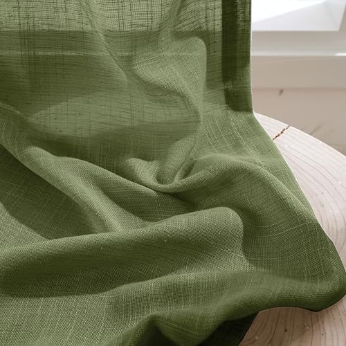 Olive Green Linen Curtains 36 Inches Long for Cafe Kitchen (Olive Green / 30"W x 36"L (Pack of 2))