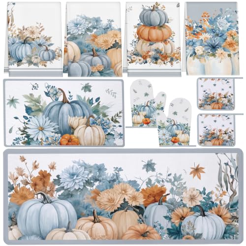 10 Pcs Fall Kitchen Decor Blue Pumpkin Kitchen Accessories Set (Dusty Blue / Fall)