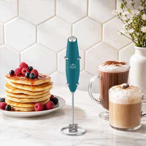 Powerful Milk Frother Wand With Duracell Batteries (Reign Emerald / Triple Whisk + Batteries)