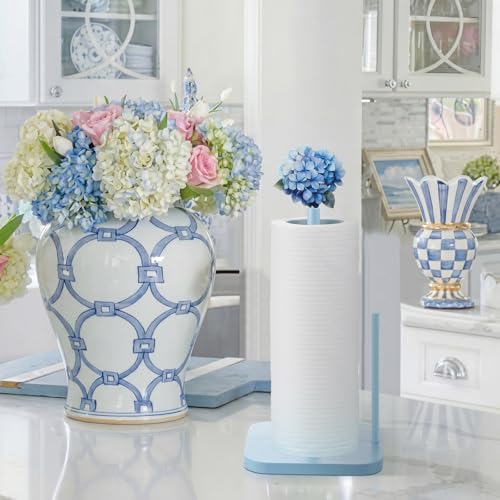 Blue Hydrangea Coquettish Cute Hydrangea Wooden Paper Towel Holder Blue Bathroom Countertop Accessories Kitchen Roll Stand Organizer Standing Apartment Decor Housewarming Gift (Blue Hydrangea)
