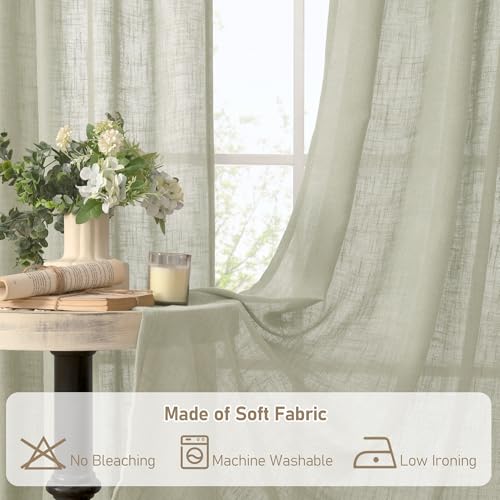 Sage Grey Short Linen Curtains 40 Inch Length 2 Panels (34"W x 40"L (Pack of 2) / Sage Grey)