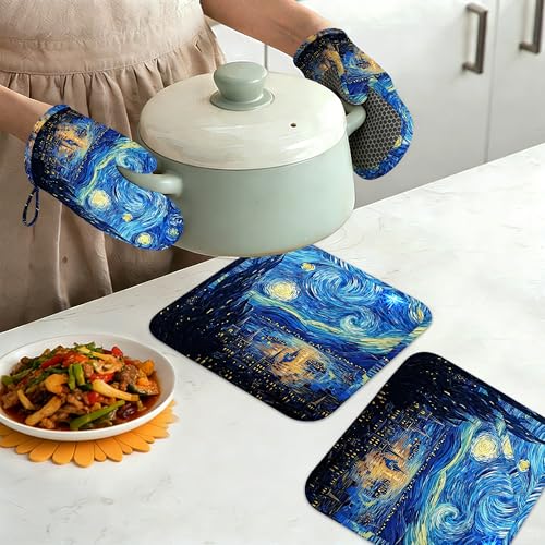 Starry Night Oven Mitts and Pot Holders Set of 4 (Starry Night)
