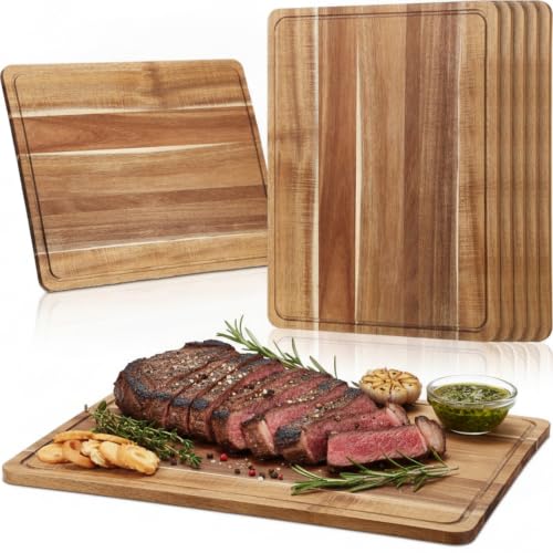 6 Pcs Acacia Wood Cutting Boards with Juice Grooves (18 x 14 Inch)