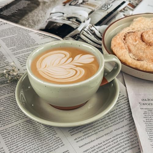 Ceramic Latte Art Mug With Saucer (Light Matcha)